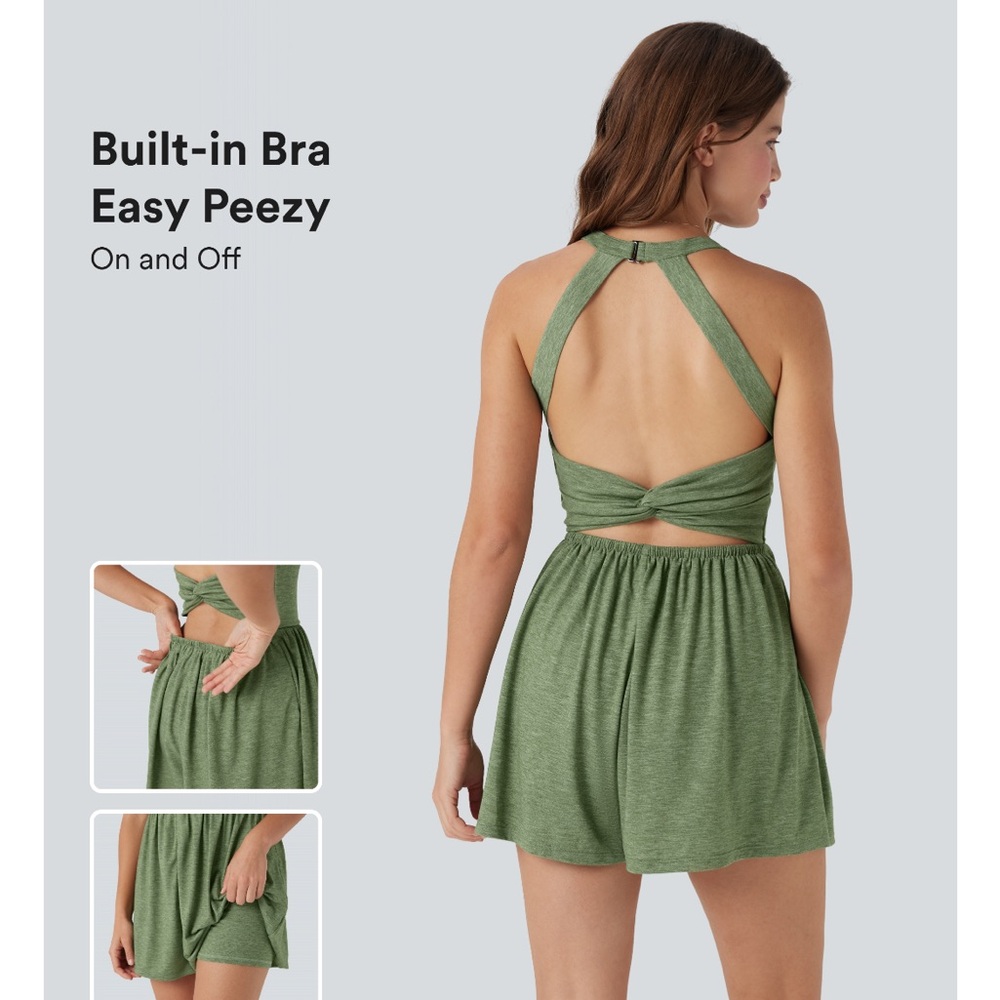 IN SEARCH OF !!! Halara Green Halter Dress with Built-in Bra